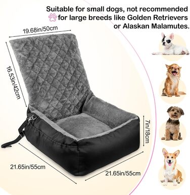 Автокрісло для собак SIVEIS – зручне ліжко з плюшу та кишеню для зберігання, чорне