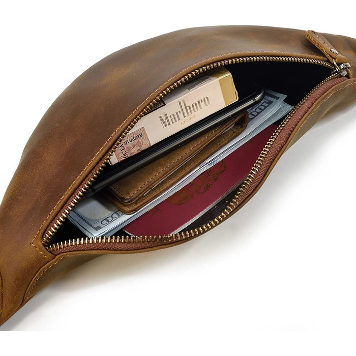 Чоловіча/жіноча поясна сумка з натуральної шкіри Vintage, чорна/світло-коричнева (1033)