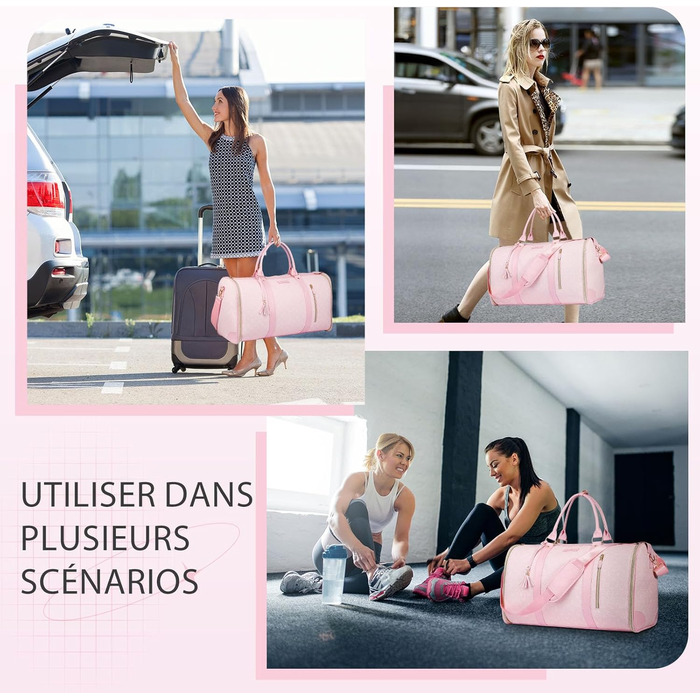 Сумка-трансформер для подорожей 50 л, 2-в-1 з водонепроникним відділенням для взуття та системою проти зминання – для жінок та чоловіків, ідеальна для ділових поїздок та відпочинку (Рожева)