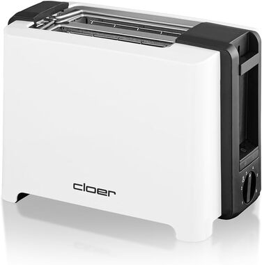Тостер Cloer 3531 для 2 тостів XXL, 750-900 Вт, з функцією перевірки тосту, підставкою для булочок, режимом розморожування, додатковим підйомом, білий