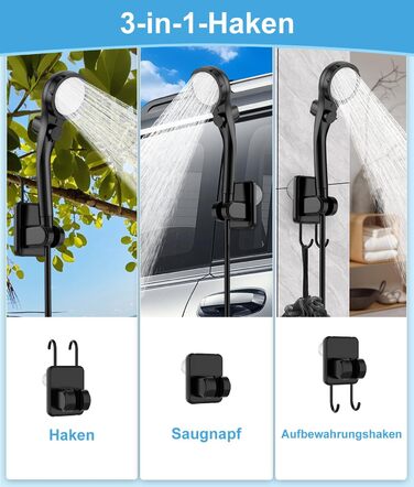 WADEO Portable Camping Shower Battery with Pump, Camping Shower with Rechargeable 6000/8000mAh Battery, Mobile Showers Outdoor Showers with Shower Head and Hose, for Camping, Travel, Garden, Car Washing (Black, 10 Gänge and with Double Digital Display)
