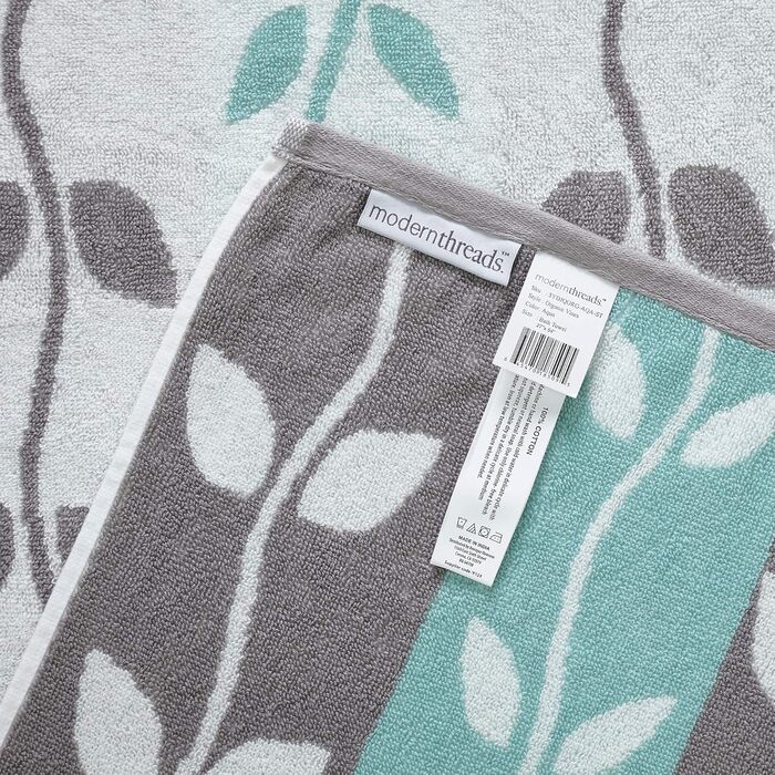 Amrapur Overseas Towel Set, yarn-dyed, organic fronds, jacquard/solid, ultra-soft, 500 g/m², 100% combed cotton, Aqua, 6-piece