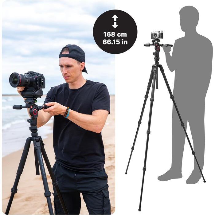 Штатив Manfrotto Befree Advanced 3-Way з тріножкою та рідинною головкою, алюміній, для камер та відеокамер до 6 кг, ультракомпактний, аксесуари для фото та відео