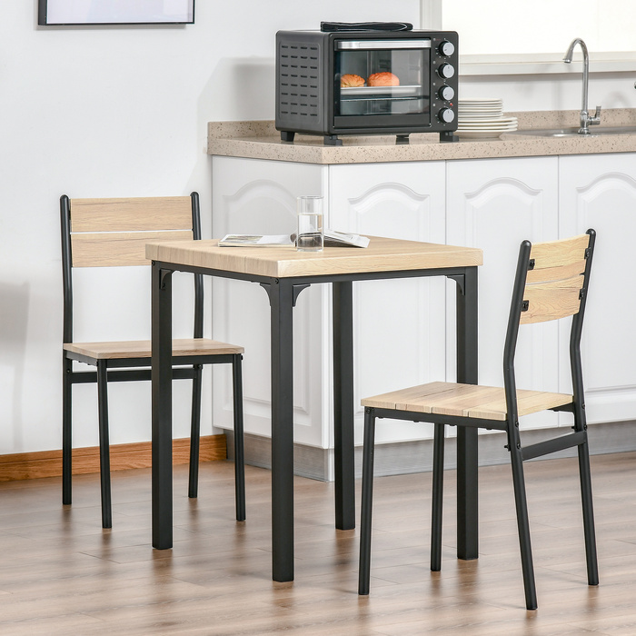 HOMCOM 3-Piece Dining Table Kitchen Table Set with Chairs Natural Wood Grain + Black with 1 Table + 2 Chairs | Aosom