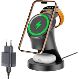 3-в-1 Зарядний пристрій MagSafe: бездротова зарядка для iPhone та Apple Watch, AirPods. Чорний