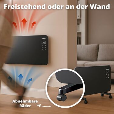 Розумний конвектор FlinQ Smart 2000W, електричний обігрівач (96 x 46 x 13 см), чорний