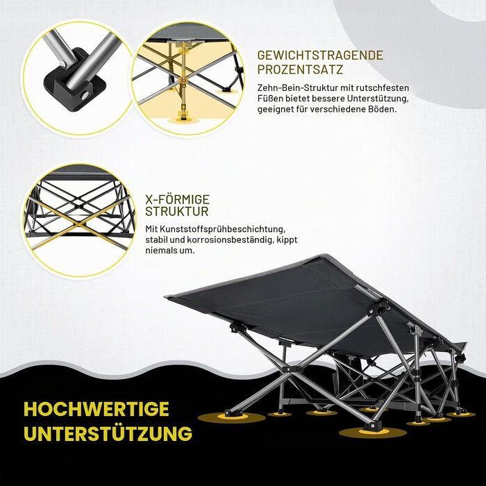 Складане кемпінгове ліжко KingCamp Ultralight з бічною кишенею, розкладне ліжко для відпочинку на природі, вдома та в автофургоні, 190 x 67 см, колір Blackgreychecker