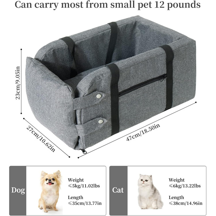 Автокрісло для собак Litthing: підставка на консоль для тварин з кріпленням на липучках та регульованими ременями, знімний та пральний чохол для маленьких собак та котів