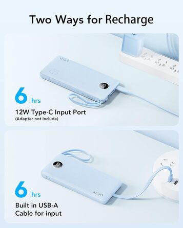 Power Bank VRURC 10000mAh з 4 кабелями: портативний акумулятор USB-C для iPhone, Huawei, Samsung та Android (синій)