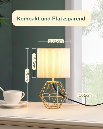 EDISHINE Настільна лампа, сучасний індустріальний дизайн, цоколь E14, вінтаж, для спальні, вітальні, білий & золотий колір (кремово-білий жалюзі + золото)