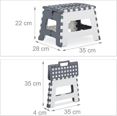 Складний табурет Relaxdays, дитячий табурет для ванни, кемпінговий табурет, до 150 кг, пластик, 22 x 35 x 28 см, білий/сірий