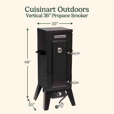 Cuisinart вертикальний пропановий коптильний гриль 91,4 см, 4 знімні решітки, коптильня для м'яса, риби, з піддонами для води та трісок, 15 000 BTU