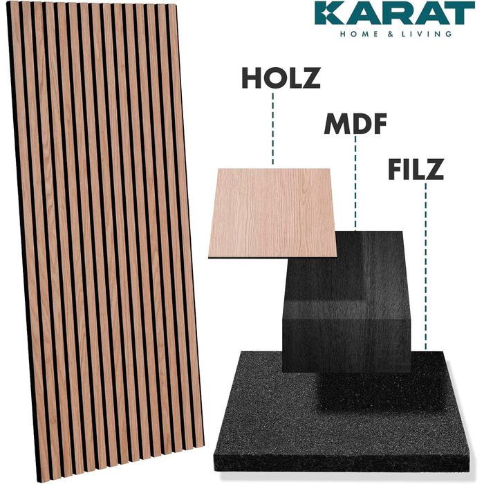 Акустичні настінні панелі KARAT з натурального шпону червоного дуба (Red Oak), ламелі з дерева та фетру для шумоізоляції та звукопоглинання, 118 x 60 см