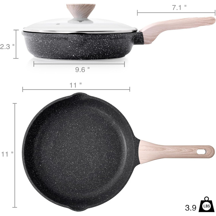 Сковорода Kordisen з кришкою, 28 см, антипригарне покриття з граніту, для індукційних плит, безпечна та нетоксична, без PFOA