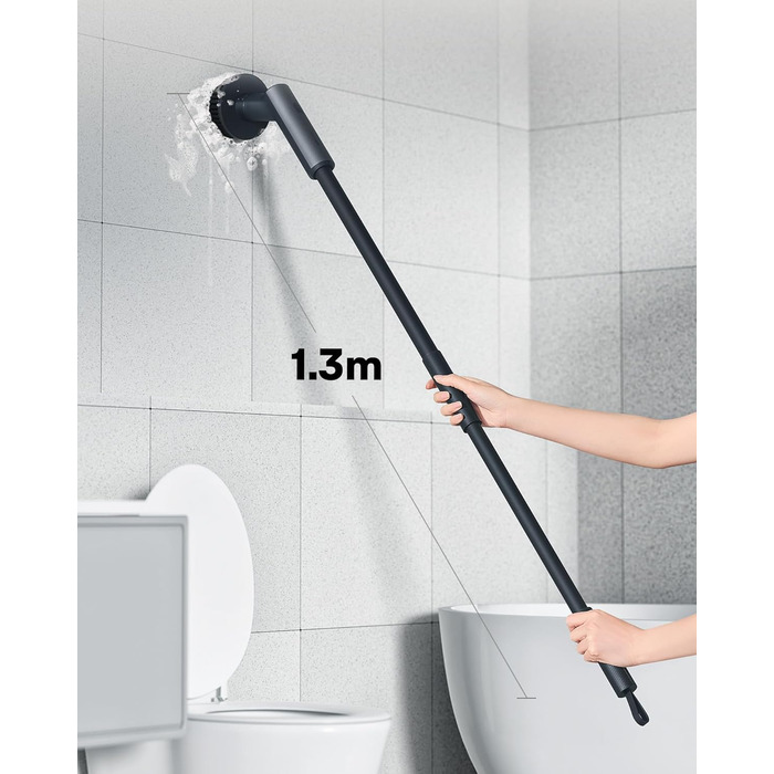 HOTO Electric Cleaning Brush with Extension Handle, IPX7 Waterproof, 6 Replaceable Brush Heads – For Floors, Tiles, Glass, and Toilets – Ideal for Bathroom, Kitchen, and Car (Dark Grey)