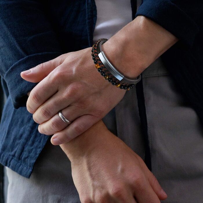 Чоловічий шкіряний браслет Casisto Lederarmband з гравіюванням, плетінка, магнітний замок (18.5 см, коричнево-срібний)