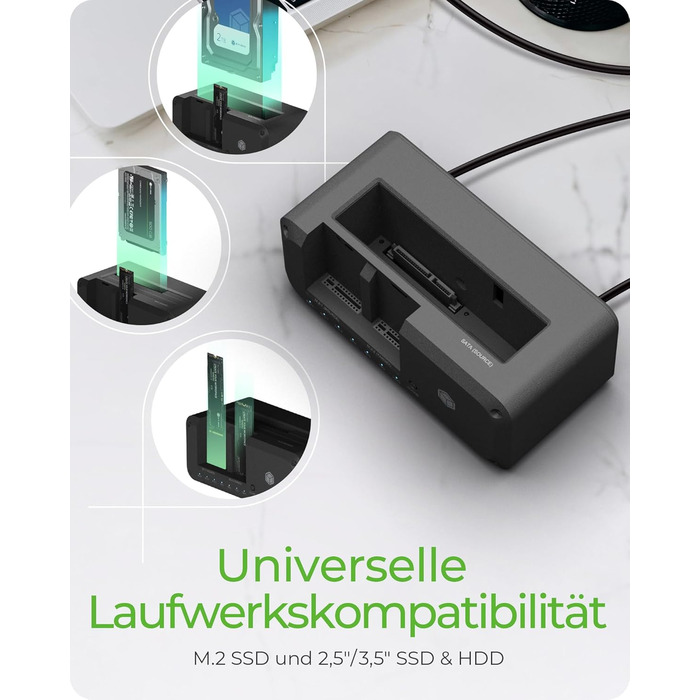 ICY BOX Док-станція для HDD/SSD USB 3.2 Gen 2 (10 Gbit/s) - Клонування жорстких дисків, підтримка 2.5' та 3.5' SATA, M.2 NVMe