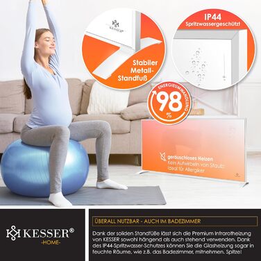 KESSER® Infrared Heater - Energy-Saving Infrared Standing Unit & Wall Mounting Electric Heater 700W with Remote Control, Thermostat & App Control, Electric Heating Panel, Heater Convector, Standing Feet, 700W, White