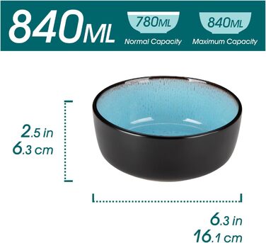 Набір тарілок Vancasso (6 шт.) Amber, 840 мл, для мюслі, супів, салатів, десертів, кераміка, блакитний колір