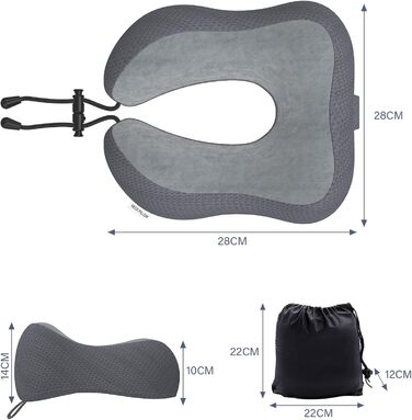 Подушка для шиї у подорожах: м'яка подушка з memory foam для автомобіля, літака, офісу та дому (темно-сіра)