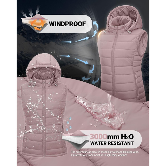 Стьобана жилетка Outdoor Ventures для жінок з капюшоном: тепла спортивна жилетка для походів, кемпінгу та їзди на велосипеді (Рожева, L)