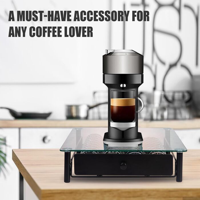 Висувна шухляда для капсул Nespresso Vertuo: органайзер на 40 капсул VertuoLine (1,35/2,7 л) - з безпечного скла, сумісна з Vertuo Next & Plus, розмір 37,5 x 33 x 8,9 см