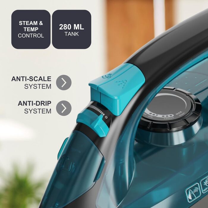 Праска Black+Decker BXIR3000E з керамічною підошвою, 3000 Вт, 200 г/хв, антинакип, функція розпилення, вертикальне прасування, дезінфекція