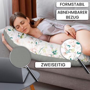 Подушка для вагітних Amilian Stillkissen 170 см XXL – подушка для сну на боці, подушка для годування, body pillow (Колібрі, шалфей)