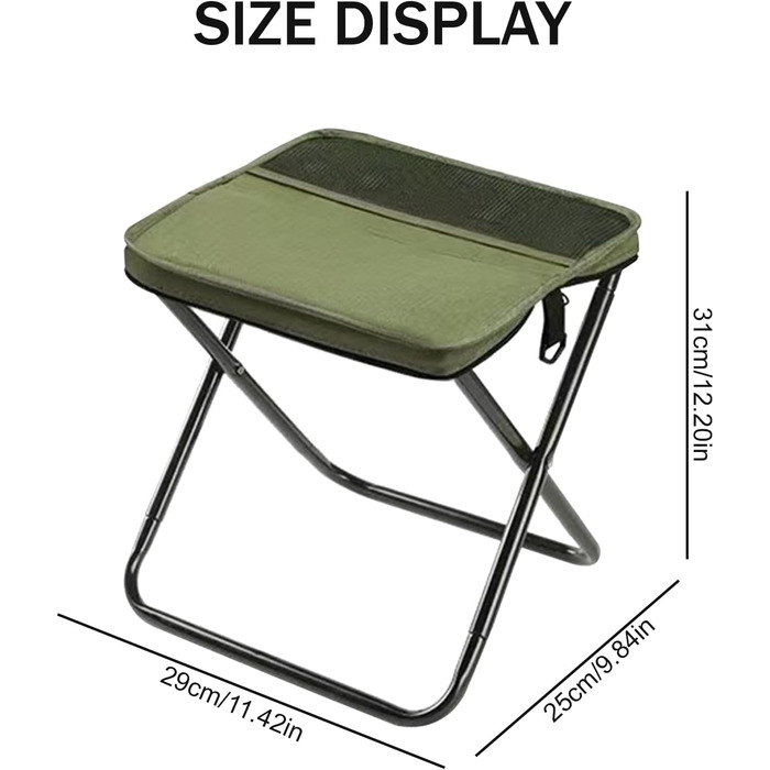 Зручний складаний стільчик-рюкзак для відпочинку на природі: риболовля, пікнік, кемпінг. Легкий, міцний, до 120 кг, зелений, 31 см