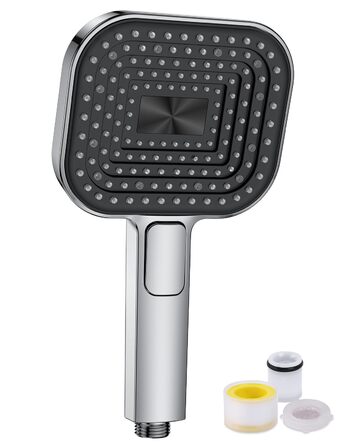 Економний душовий насадок з діаметром 135 мм, ручна лійка з антинакипною функцією, силікон харчового класу, економія води 43%, AirMix, 3 режими, хром (без шланга)