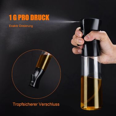 Грифема - пляшка для олії та розпилювач 300 мл, для фритюрниці, гриля, салатів, Meal Prep, BPA-free, придатна для миття в посудомийній машині, багаторазове використання, GE2002B-300