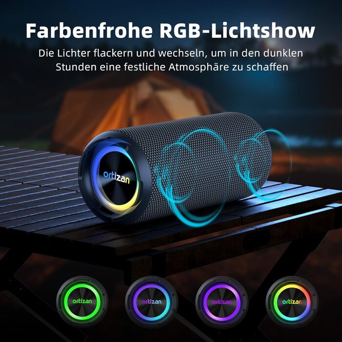 Ortizan X8Pro 40W Bluetooth колонка з мікрофоном, RGB підсвічуванням, водонепроникна IPX7, 30 годин програвання - Navy