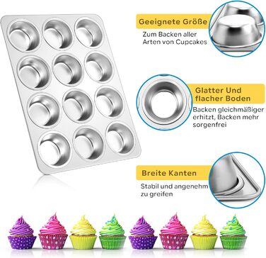 Joyfair Muffin Tin, Stainless Steel Muffin Pan for 12 Muffins, Muffin Baking Pans 35 x 27cm, Muffin Baking Pan for Cupcakes, Brownies, Pudding, Cake, Non-Toxic & Healthy, Oven & Dishwasher Safe