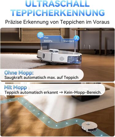 Робот-пилосос Tesvor S8 Pro з функцією миття - 8000Pa, LiDAR-навігація, 240 хв роботи, керування через додаток/Alexa, для прибирання шерсті тварин, килимів та твердих підлог