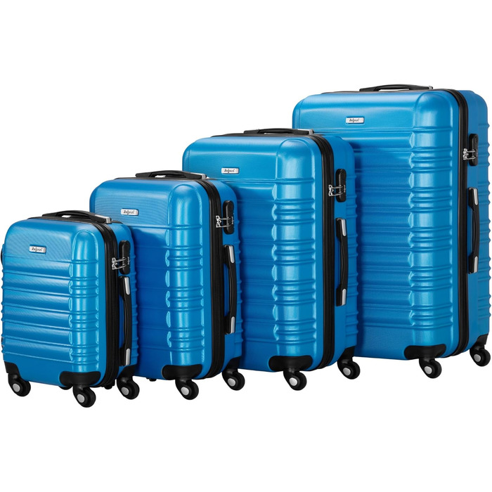 Набір валіз Zelsius 4 шт., блакитний | ABS, з кодовим замком, 4 колеса, внутрішній роздільник | Ручна валіза, 4 шт., Trolley, великий, набір валіз
