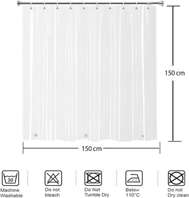 Шторка для душу YISURE, 120 x 200 см, прозора, водонепроникна, з магнітами, для ванни