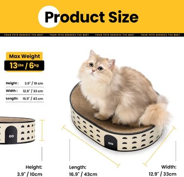 Кігтеточка для котів Conlun 2-в-1: овальна, з мискою та гніздом, з гофрокартону, 43x33x10 см