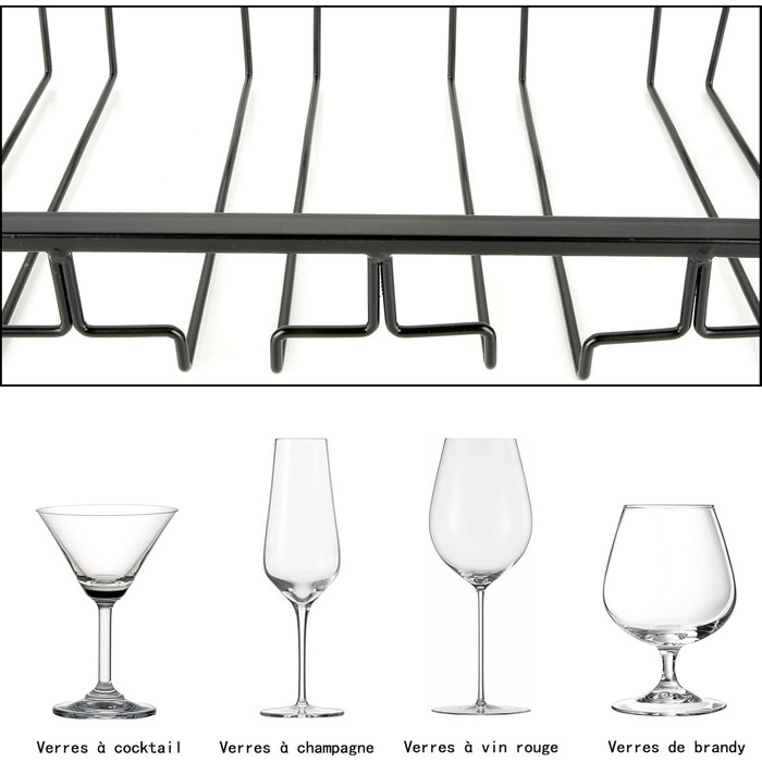 Тримач для келихів вина JMIATRY (2 шт.) - настінний, металевий, чорний (41x23.5x6 см)