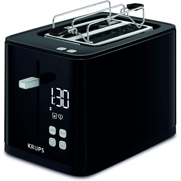 Krups KH641810 Smart'n Light Toaster | 2-Slice Toaster | Digital Display | 7 Browning Levels | Removable Crumb Tray | Countdown Timer | Lift Function | Black