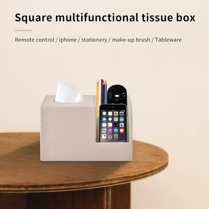 Організатор для серветок з шкіри, коробка для тканинних серветок, квадратна модель, тримач з пультом дистанційного керування, для ванної кімнати, авто, офісу, декору, бежевий