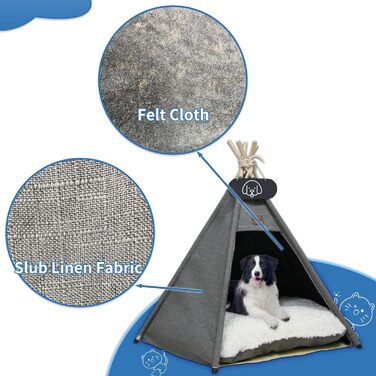 Намет для тварин Tipi з двостороннім подушкою. Будиночок для собак/кішок, кроликів, хом'яків. Знімний та миючий. 50x50x60 см, сірий.