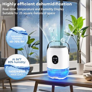 BuzzoXerex Зволожувач повітря 1000 мл, компактний, портативний, з дисплеєм температури та вологості, нічний режим, 7 кольорових підсвіток