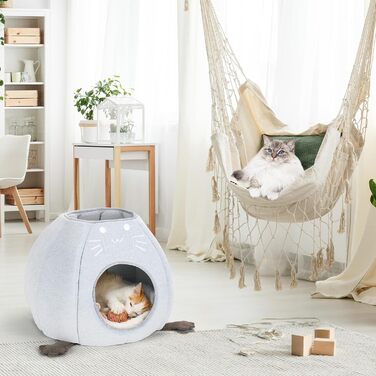 Кішка Будиночок-Печеричка для котів, сірий, 40x40x35 см, з м'якою подушкою Sherpa, M