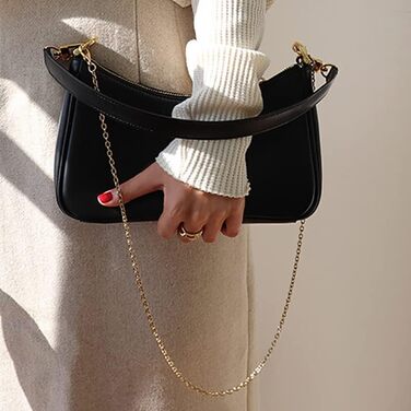 Жіноча сумка Kleine Handtasche: чорна сумка через плече з PU-шкіри, знімний ланцюжок, 26x7x15 см
