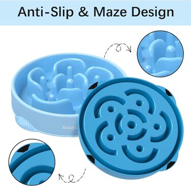 Набори мисок для собак MateeyLife 2 шт. Anti-Slurp – повільна годівниця, миски для собак середніх та великих порід (світло-блакитний & темно-блакитний)