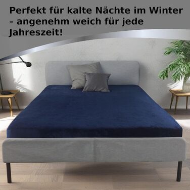 Kuscheli® - warm fitted sheets 180x200cm - 200x200cm Dark Blue, Blue, cozy winter cashmere-feel plush bed sheets - jersey fleece flannel fitted sheet