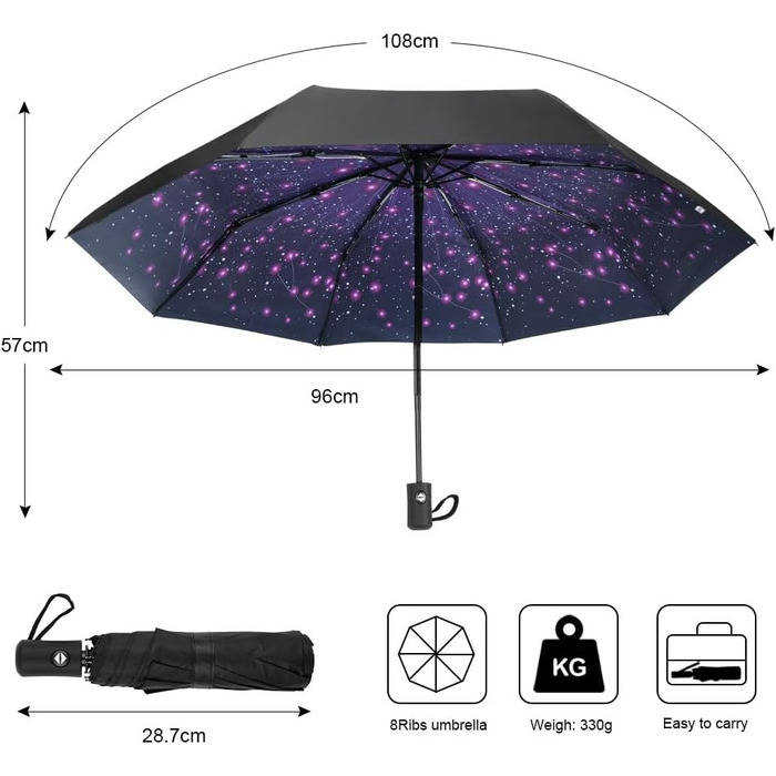 Дощовий парасолька туристична, 8 спиць, вітростійка, автоматична, для чоловіків та жінок, фіолетовий