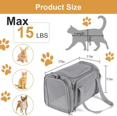Складана переносна клітка для собак та котів, сумка-переноска для подорожей, авто, літака. Легка, дихаюча переноска для малих та середніх котів, кроликів, цуценят до 6.8 кг (сіра)