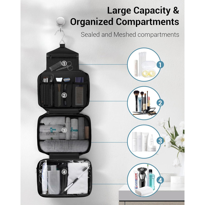 Чоловіча/жіноча косметичка Maliton для подорожей з 4 відділеннями (водостійка, компактна)