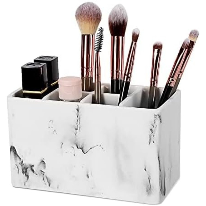 Тримач для зубних щіток ZCCZ для ванної кімнати - стильний дизайн, підходить для електричних зубних щіток, косметики, пензлів, бритв. Білий, імітація білого мармуру